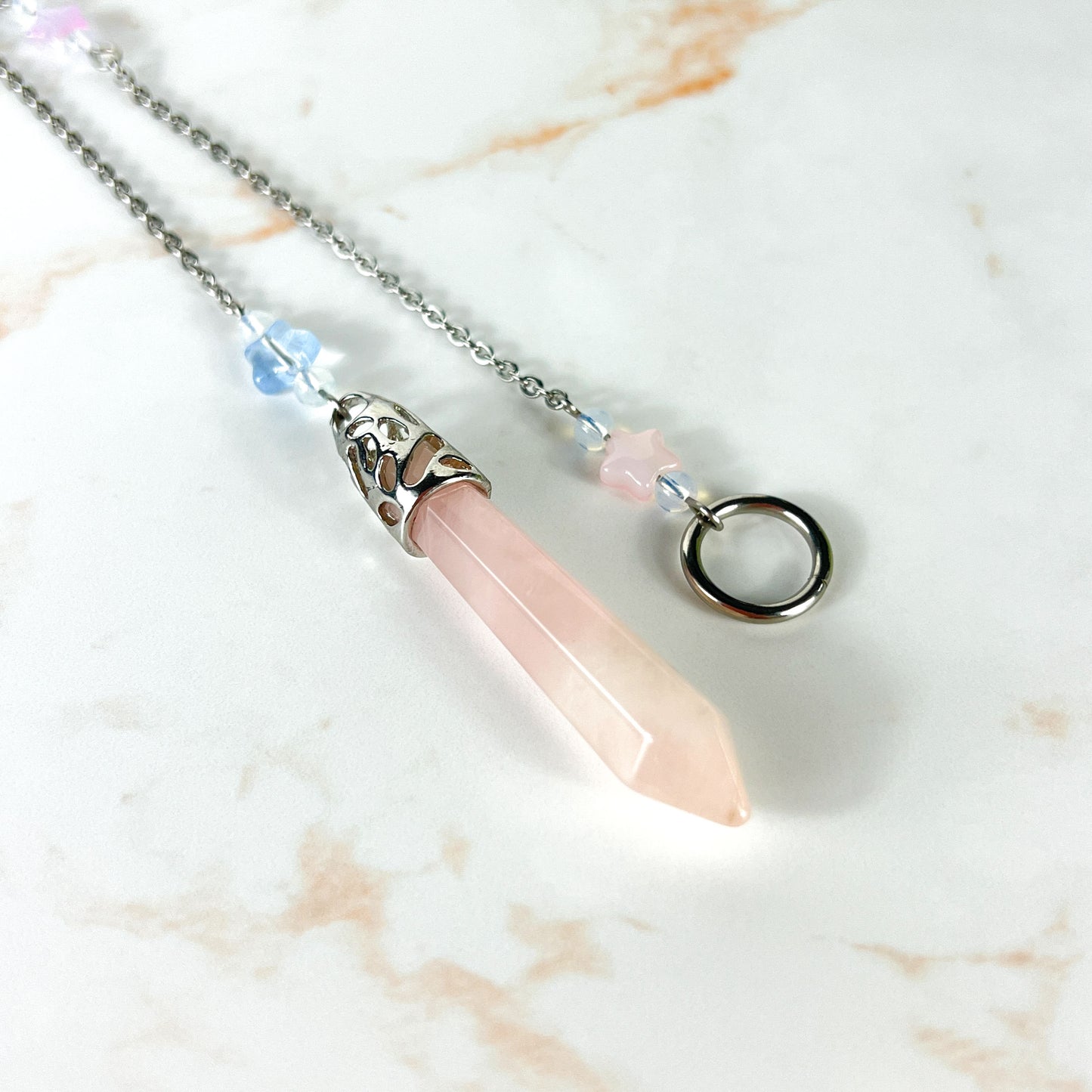 Rose quartz and Opalite stars pendulum Baguette Magick