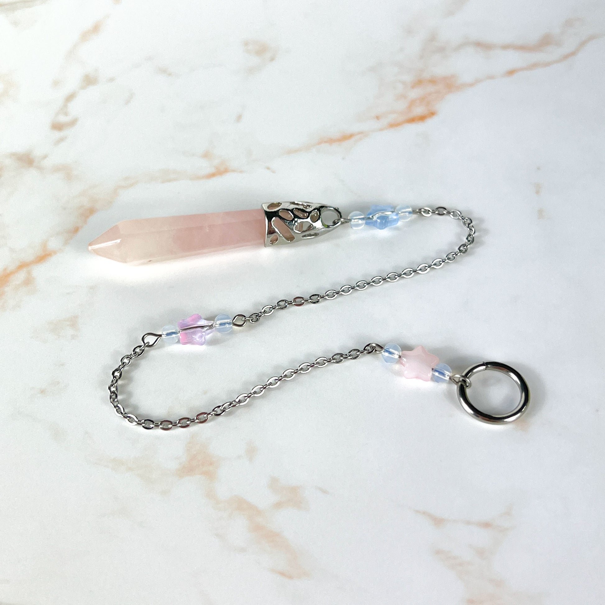 Rose quartz and Opalite stars pendulum Baguette Magick