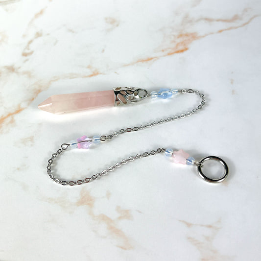 Rose quartz and Opalite stars pendulum Baguette Magick