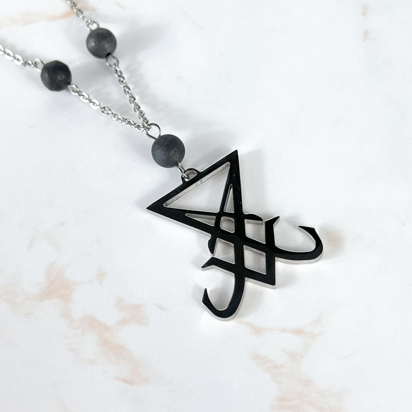 Sigil of Lucifer necklace, shungite and stainless steel Baguette Magick