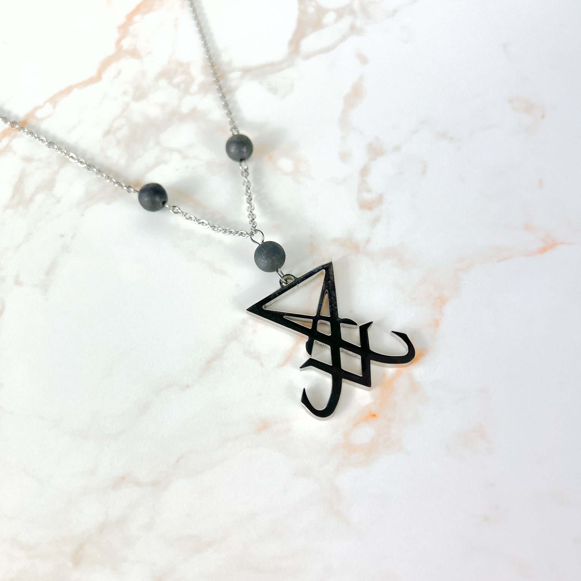 Sigil of Lucifer necklace, shungite and stainless steel Baguette Magick