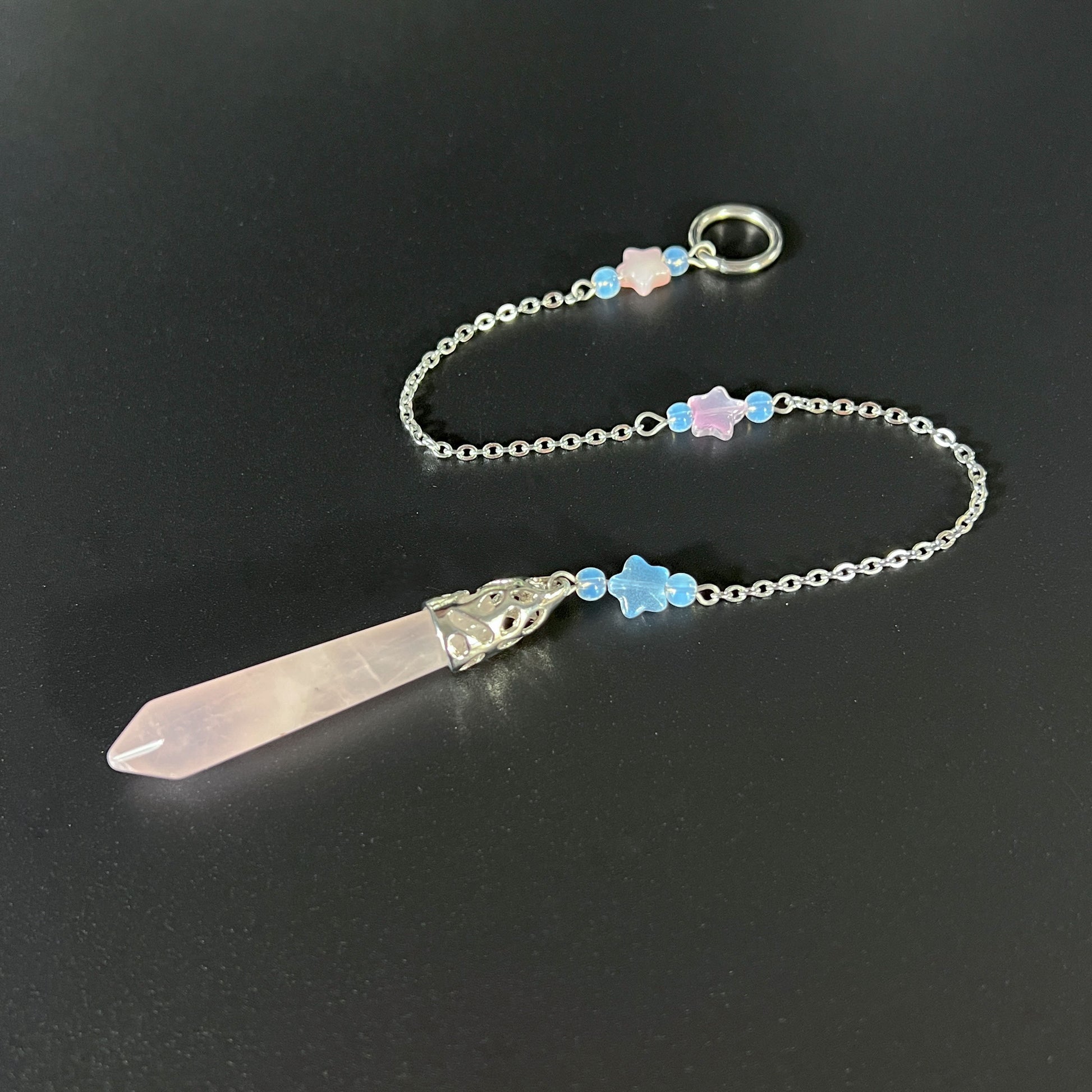 Rose quartz and Opalite stars pendulum Baguette Magick