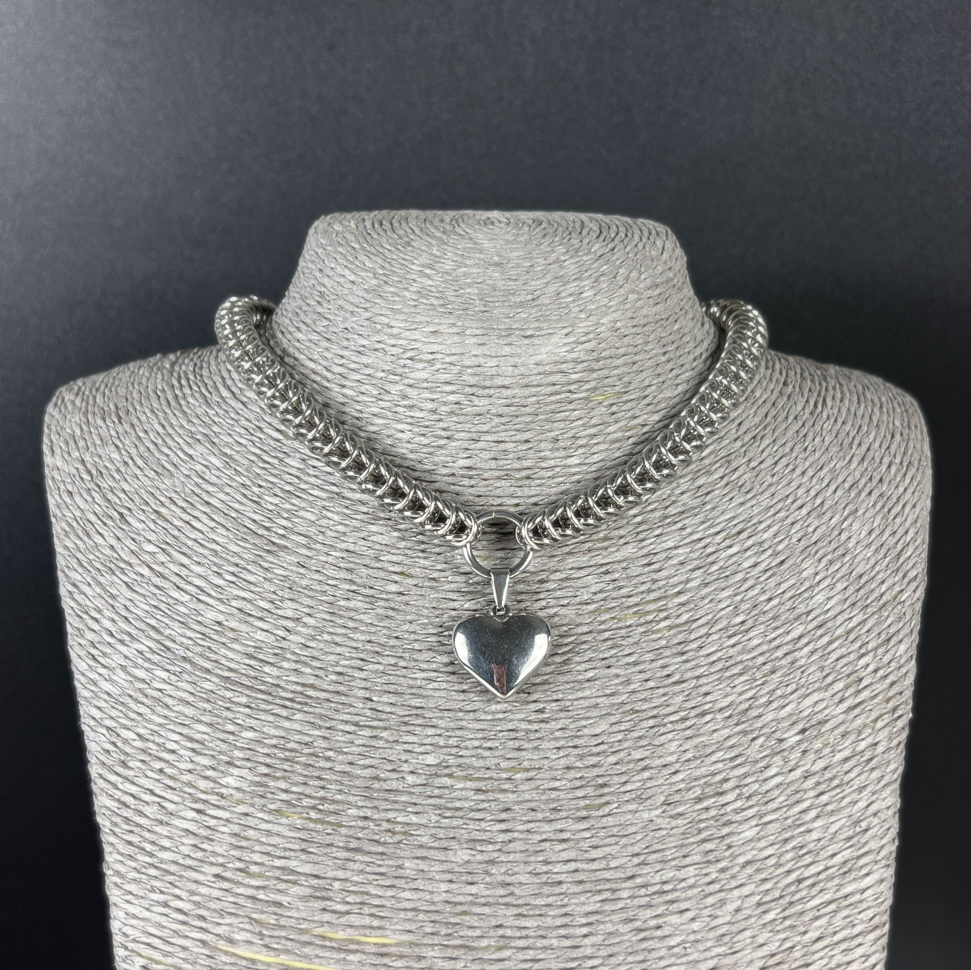 Full Persian puffy heart chainmail choker, stainless steel Baguette Magick