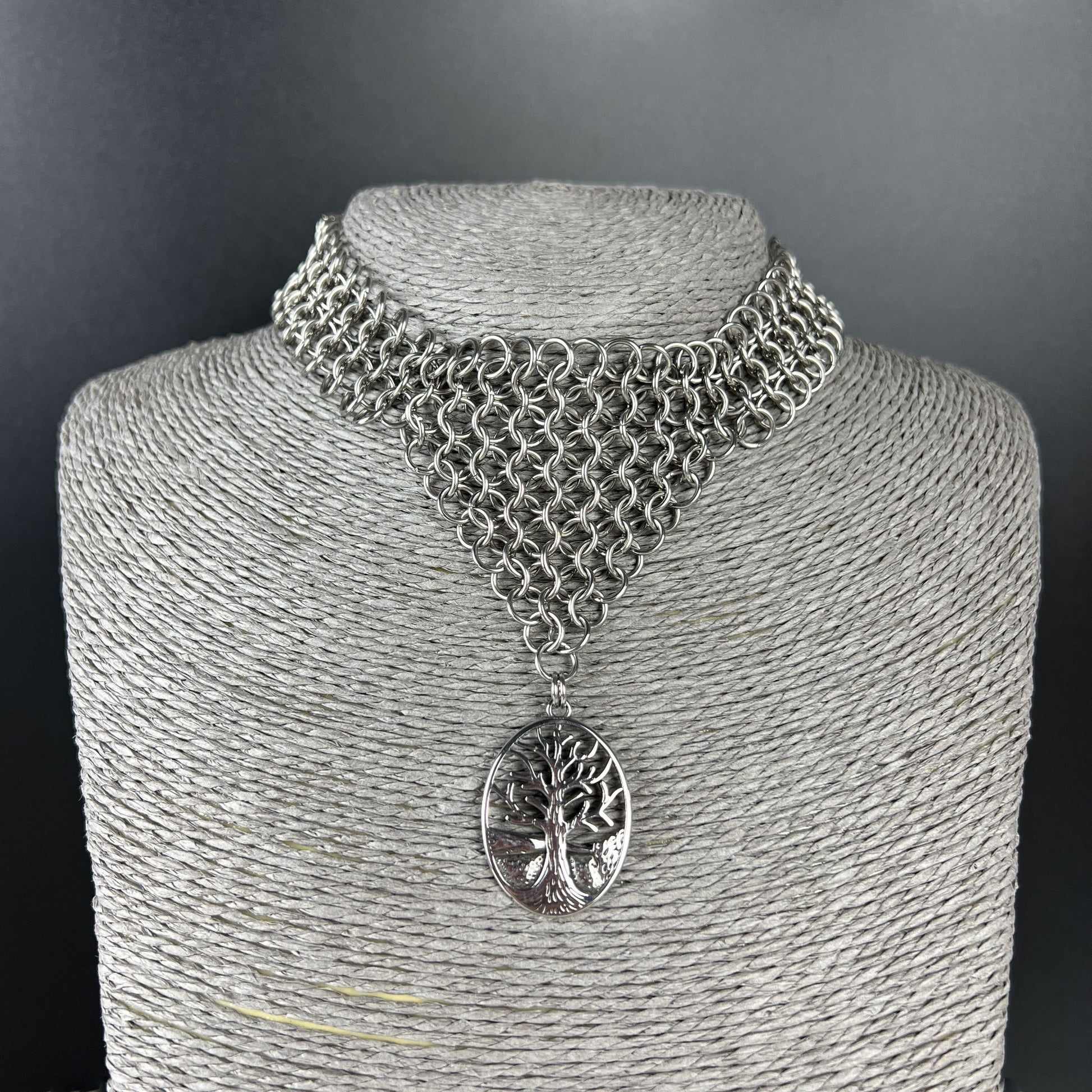 Tree pendant chainmail choker European 4 in 1 stainless steel necklace Baguette Magick