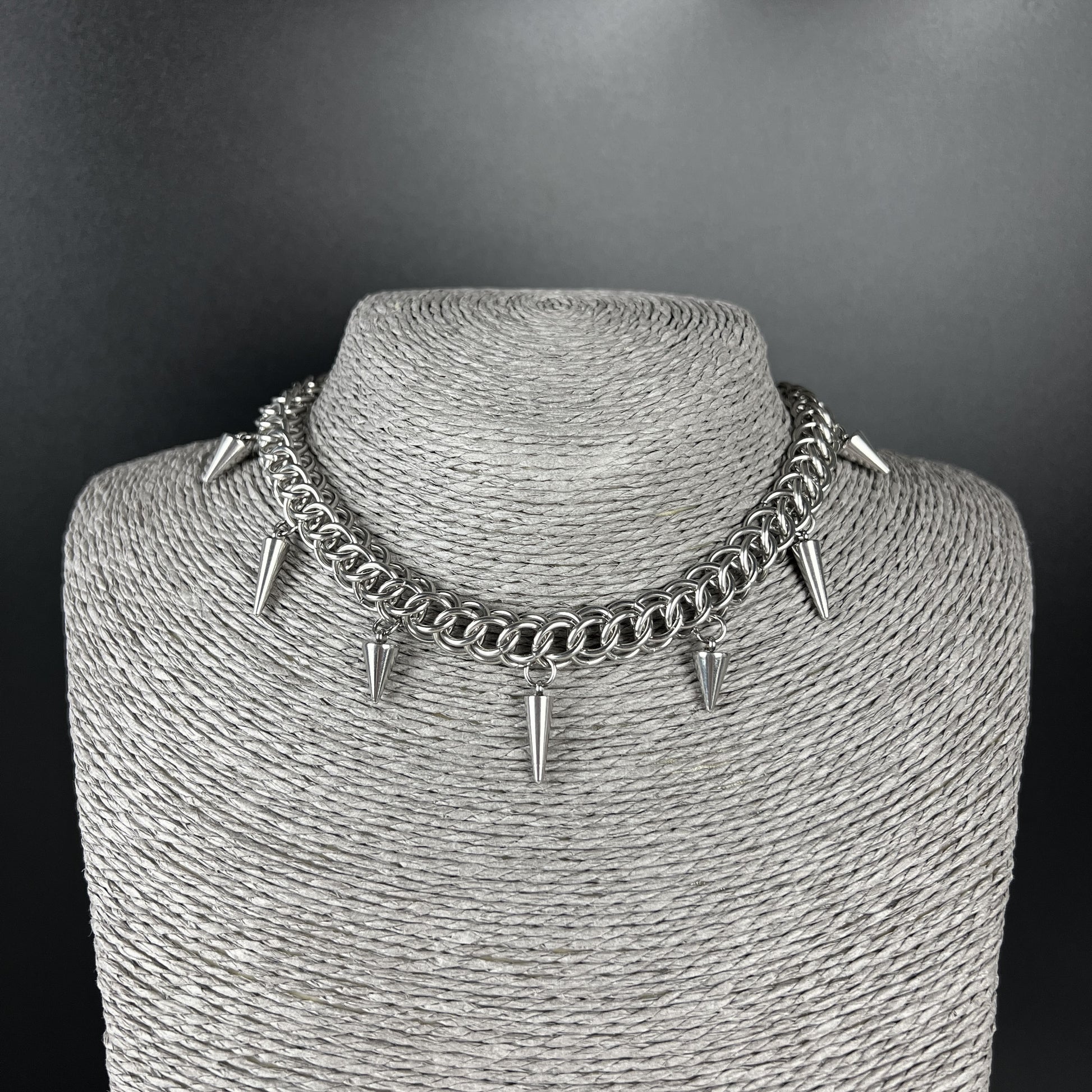 Half Persian chainmail choker with spikes, stainless steel gothic necklace Baguette Magick