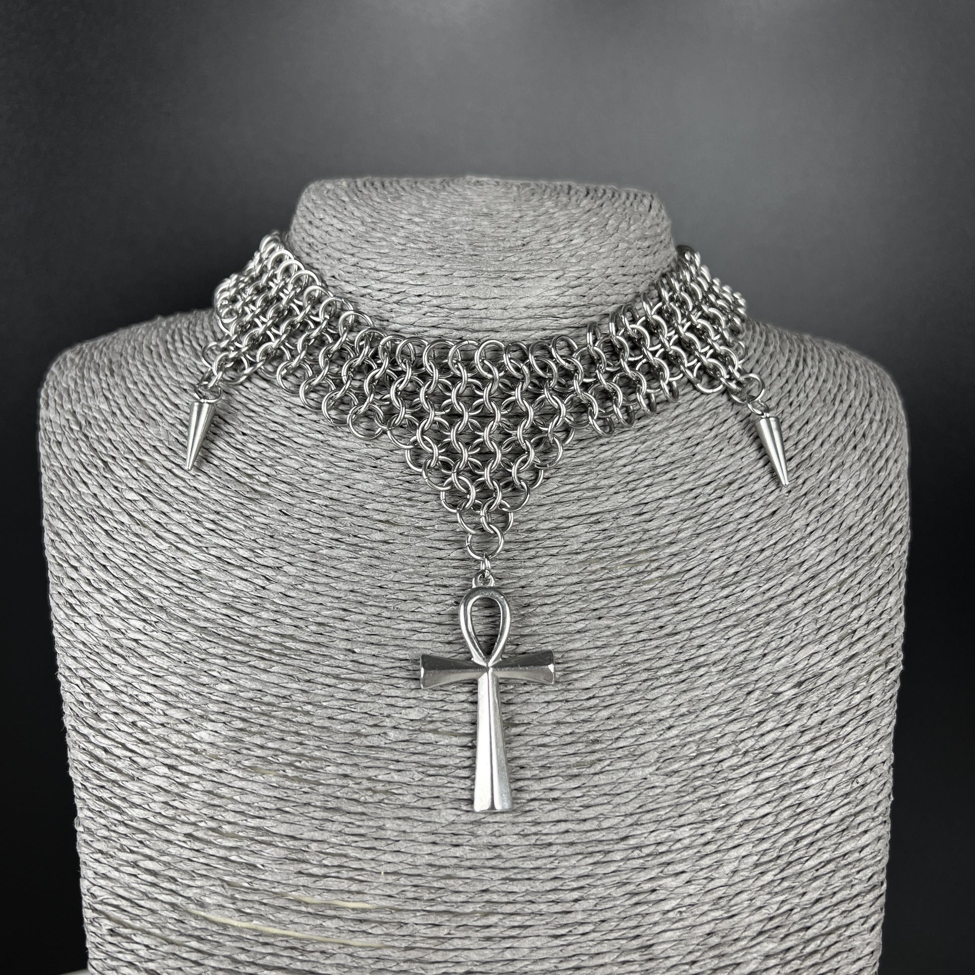 Ankh chainmail choker European 4 in 1 stainless steel necklace Baguette Magick