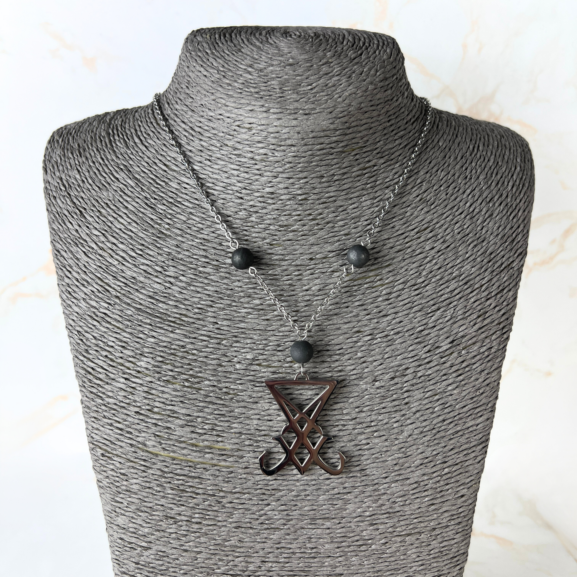 Sigil of Lucifer necklace, shungite and stainless steel Baguette Magick