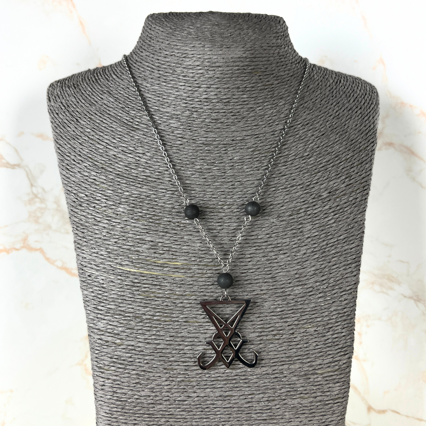 Sigil of Lucifer necklace, shungite and stainless steel Baguette Magick