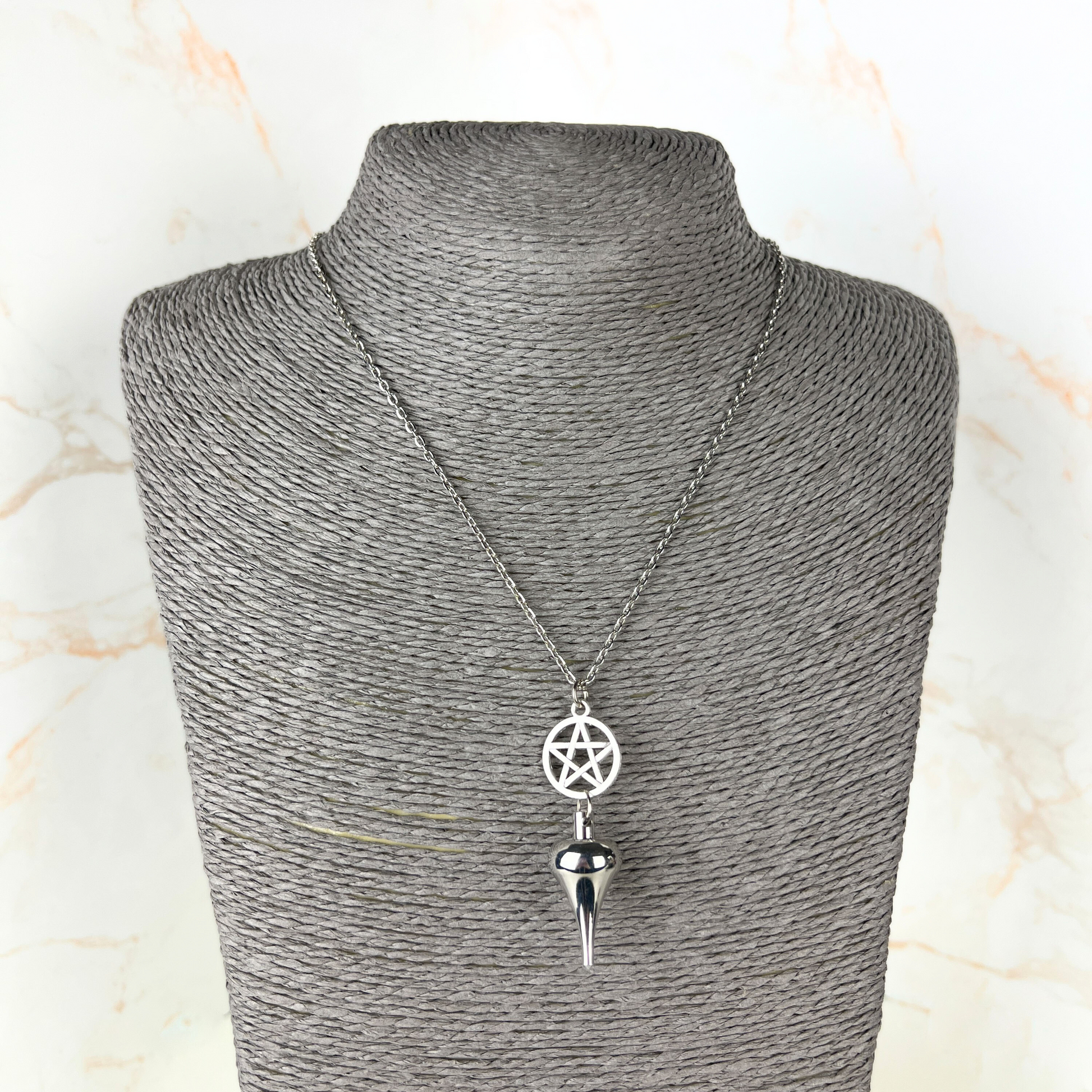 Luzi and pentacle pendulum necklace with a moon crescent charm Baguette Magick