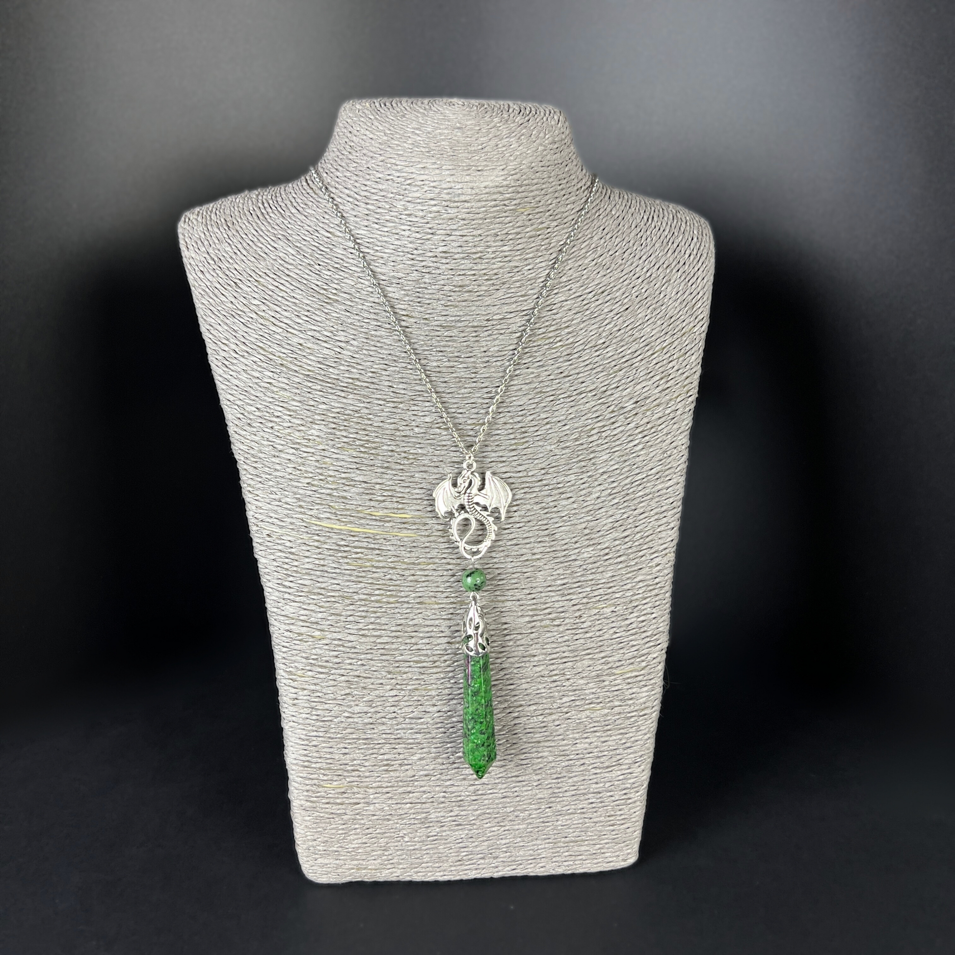 Dragon and Ruby Zoisite Anyolite pendulum necklace Baguette Magick