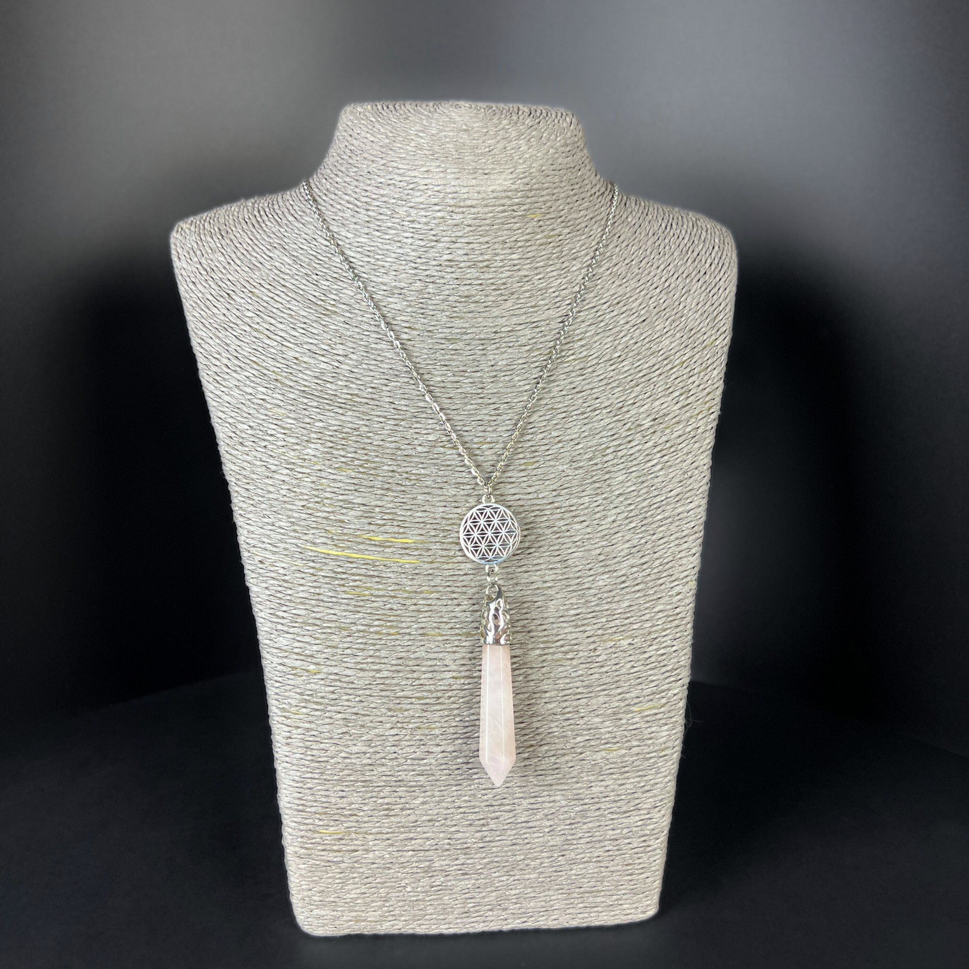 Rose quartz flower of life pendulum necklace Baguette Magick