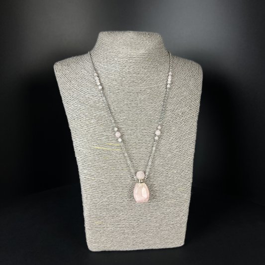 Perfume and potion bottle necklace in rose quartz and stainless steel Baguette Magick