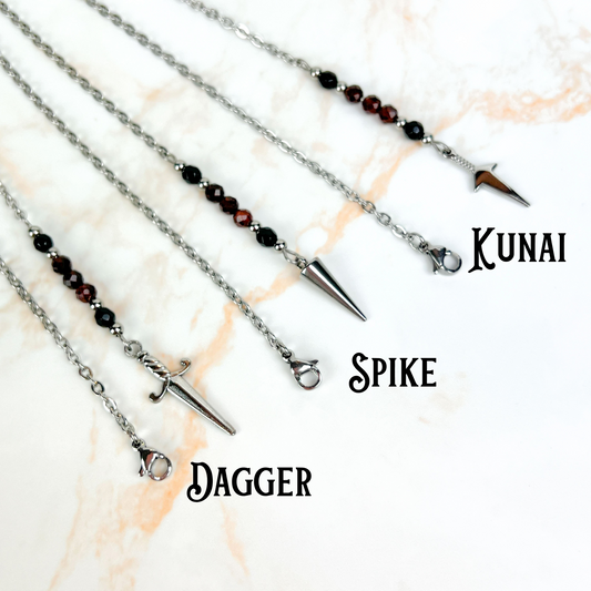 Pendulum chain, Onyx and Garnet, Kunai, Dagger, Spike, stainless steel