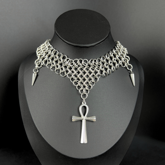 Ankh chainmail choker European 4 in 1 stainless steel necklace Baguette Magick