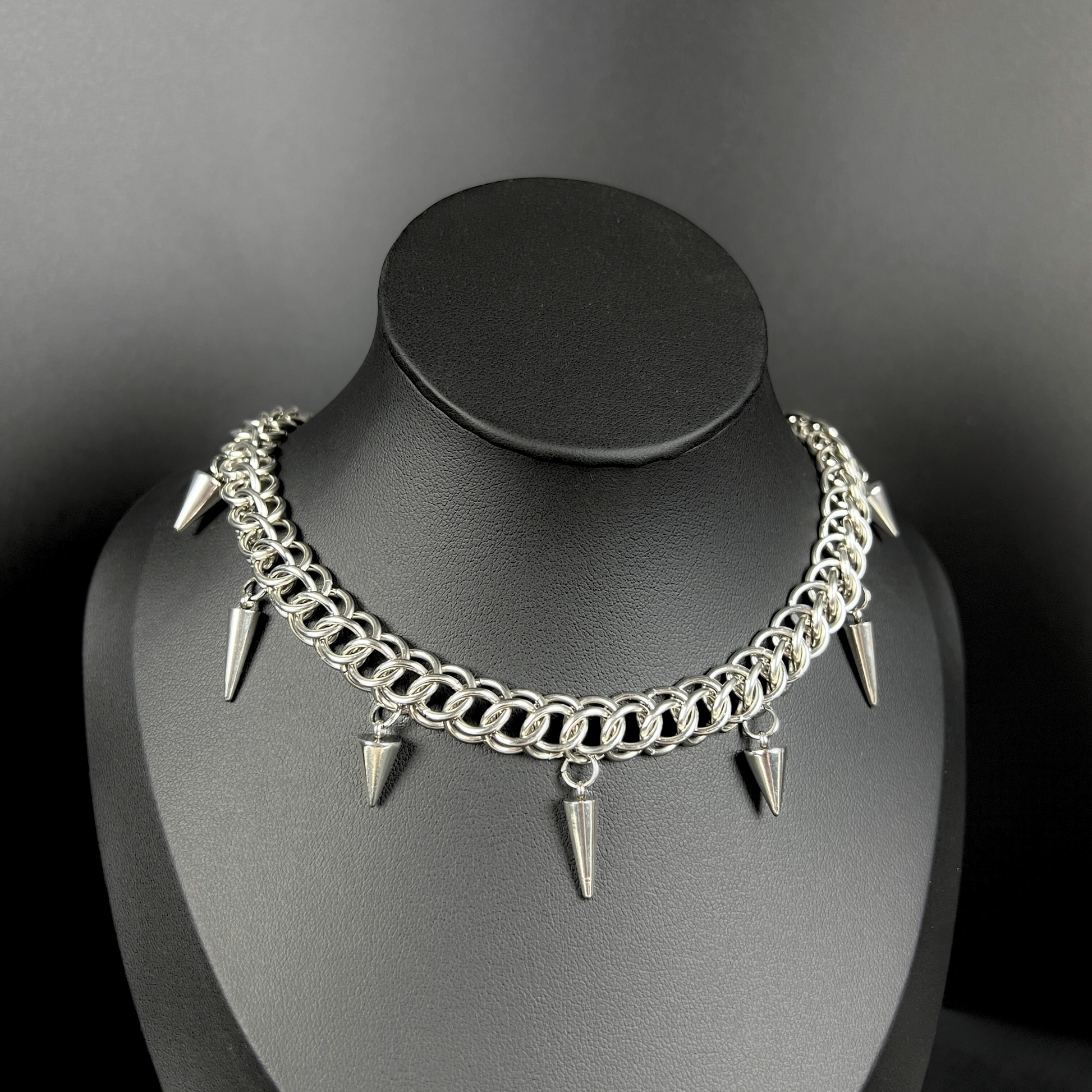 Half Persian chainmail choker with spikes, stainless steel gothic necklace Baguette Magick