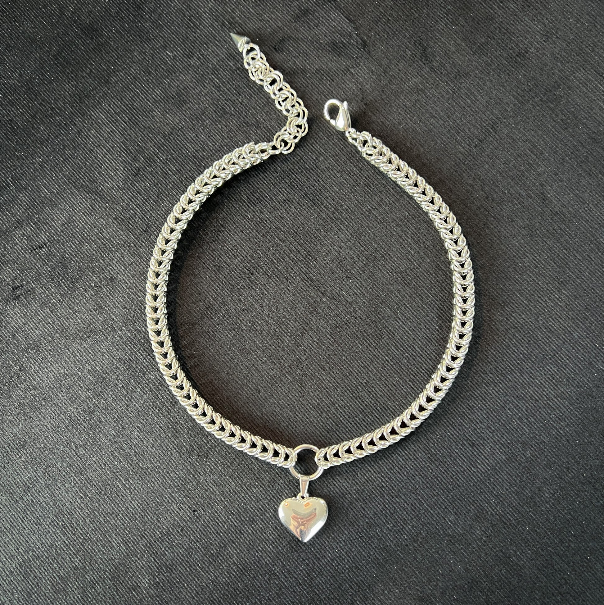 Full Persian puffy heart chainmail choker, stainless steel Baguette Magick