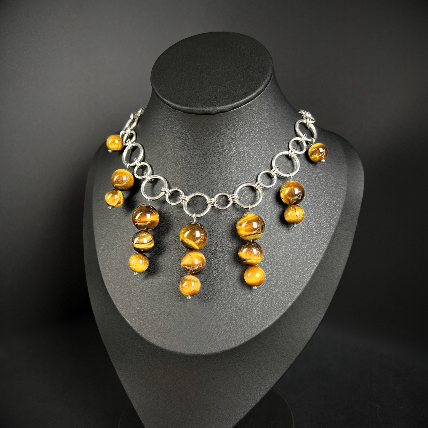 Tiger eye bubble necklace, chunky chain