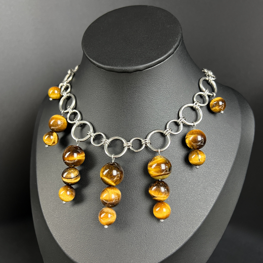 Tiger eye bubble necklace, chunky chain