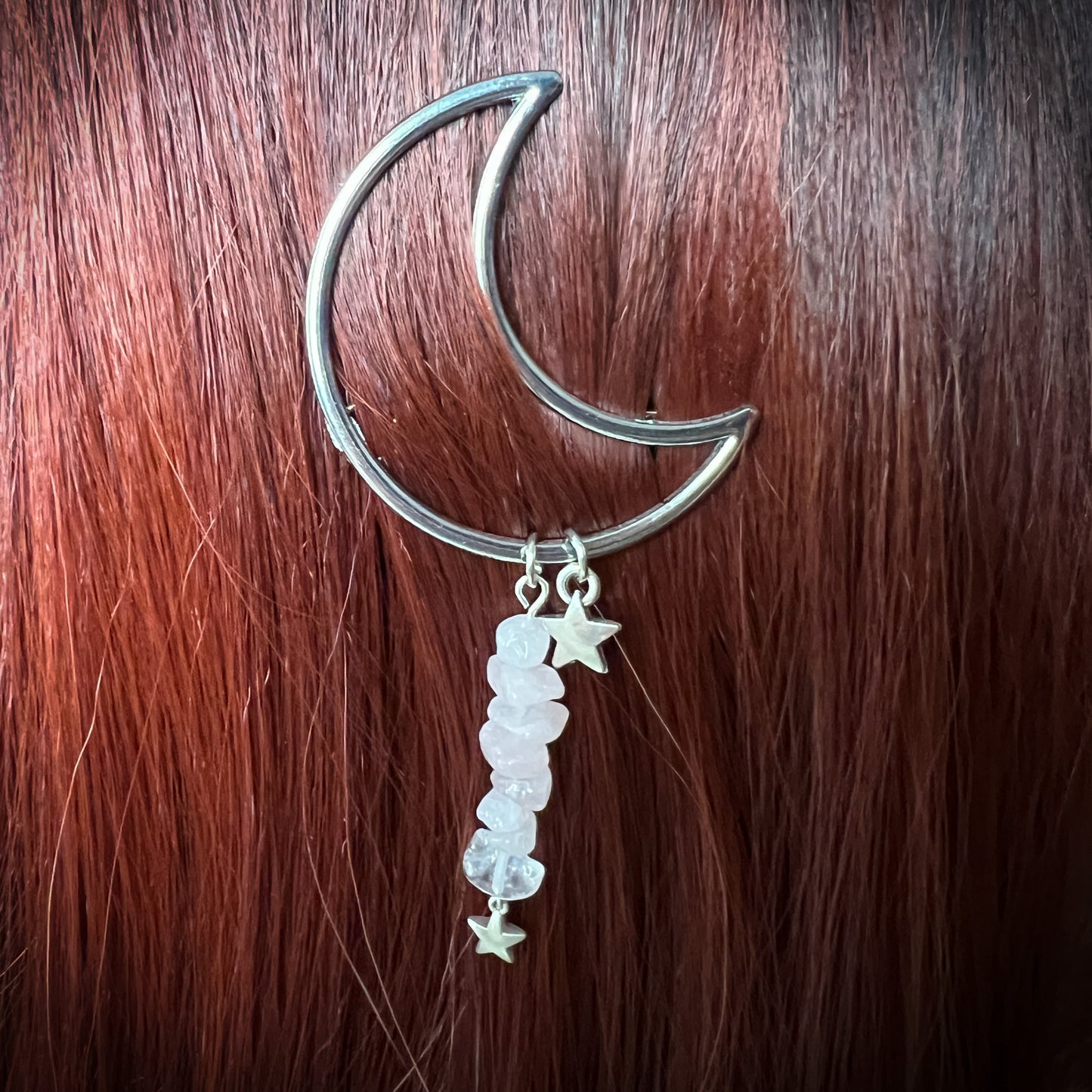 Moon crescent hair clip barrette rose quartz obsidian pearl witch hair accessory