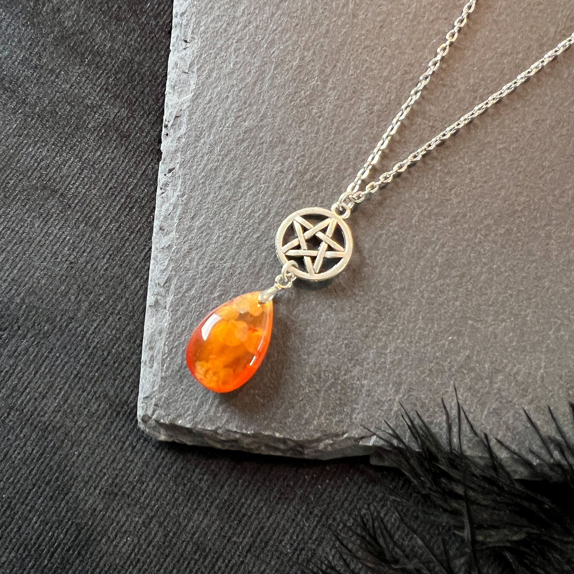 carnelian gemstone pentacle necklace witch wiccan jewelry