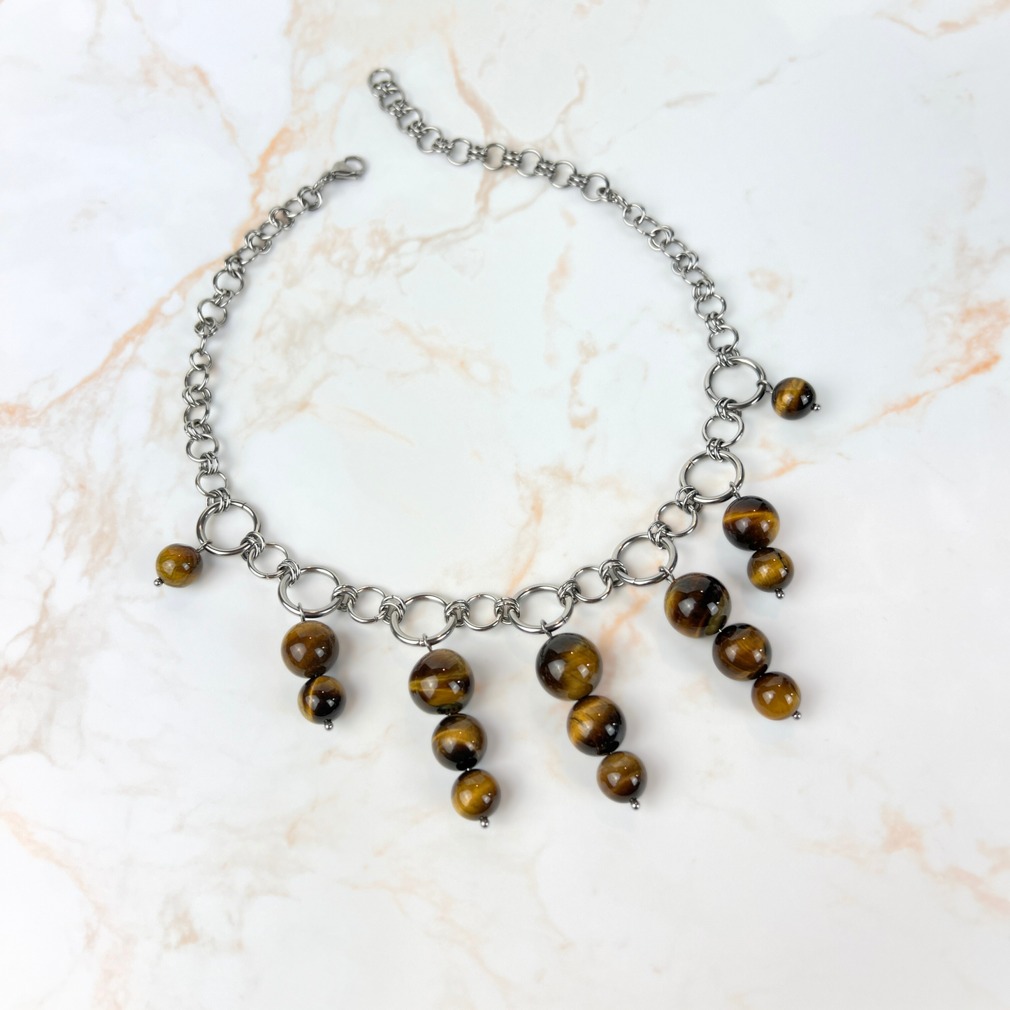 Tiger eye bubble necklace, chunky chain