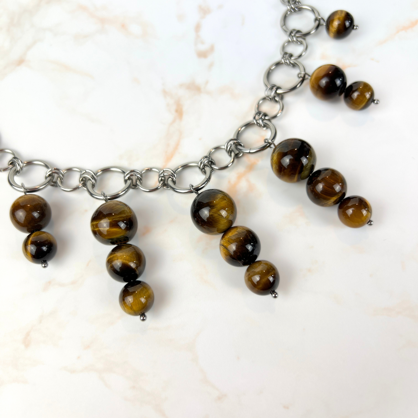 Tiger eye bubble necklace, chunky chain