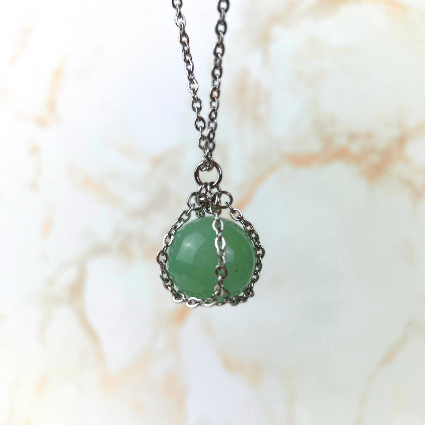 Collier boule de cristal, acier inoxydable et Unakite, Quartz rose, Aventurine ou Quartz