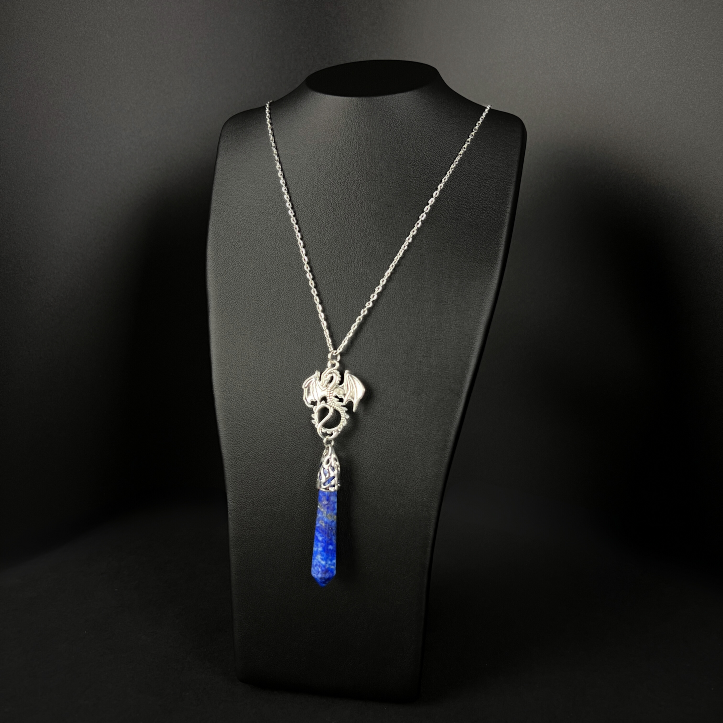 Lapis lazuli and dragon divination pendulum necklace Baguette Magick