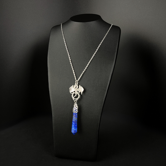 Collier pendule de divination lapis lazuli et dragon