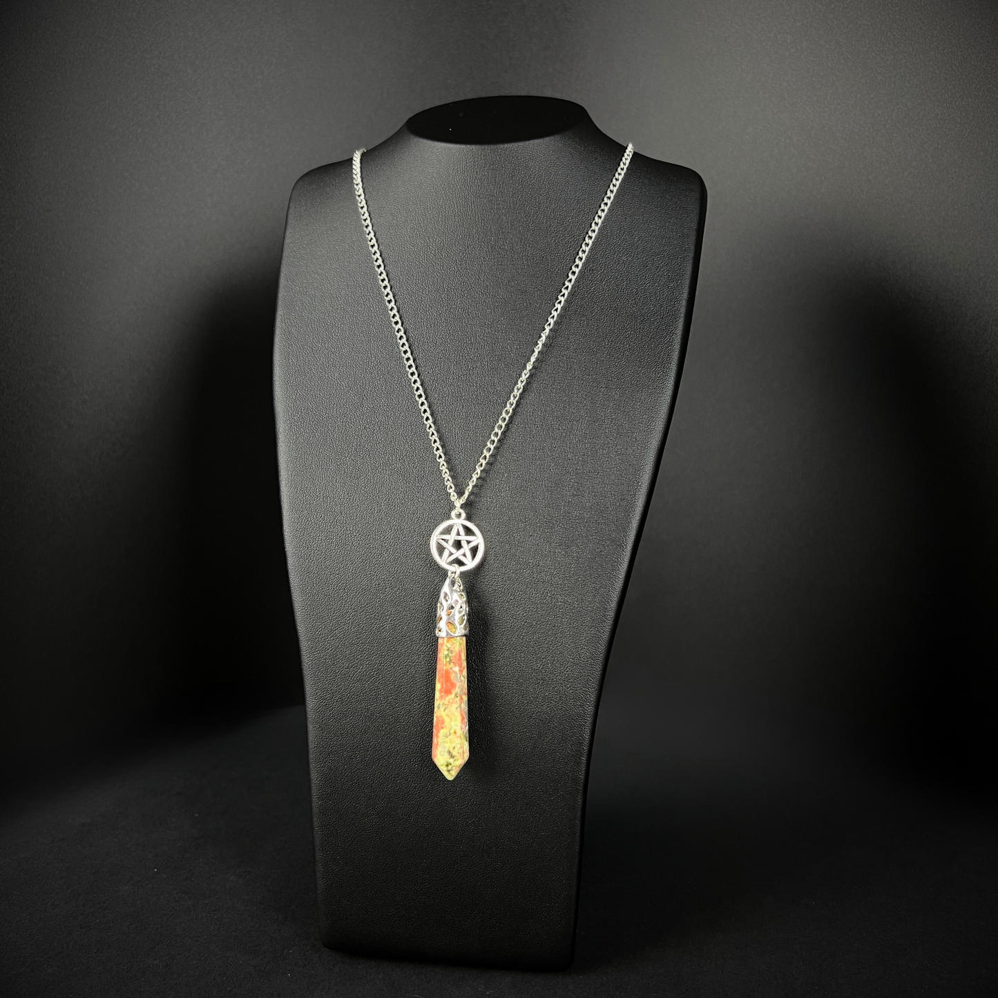 Unakite and pentacle pendulum necklace Baguette Magick