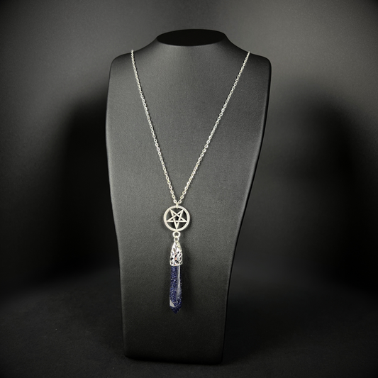 Blue sandstone inverted pentacle pendulum necklace Baguette Magick