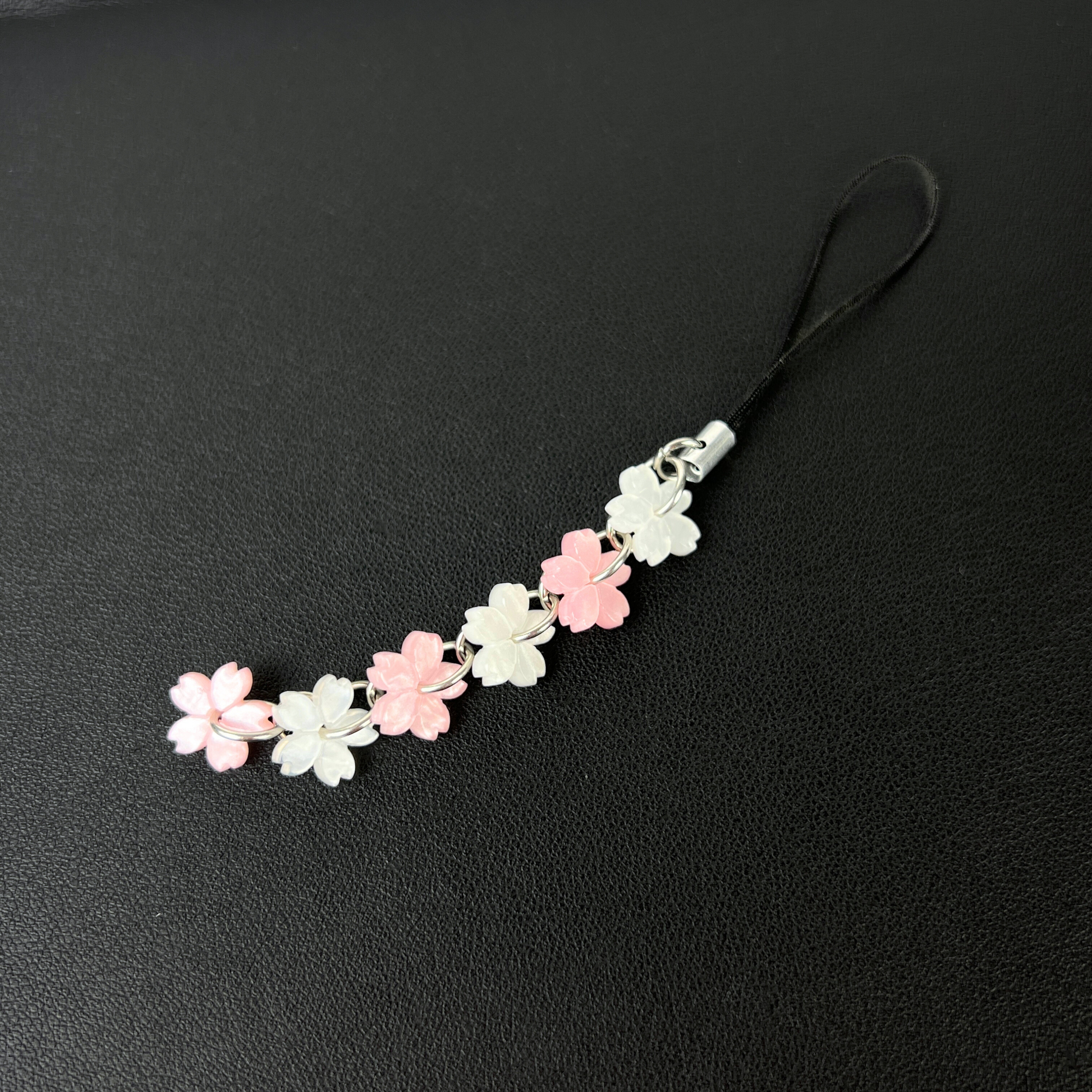 Sakura phone strap, with pink and white cherry blossom flowers Baguette Magick