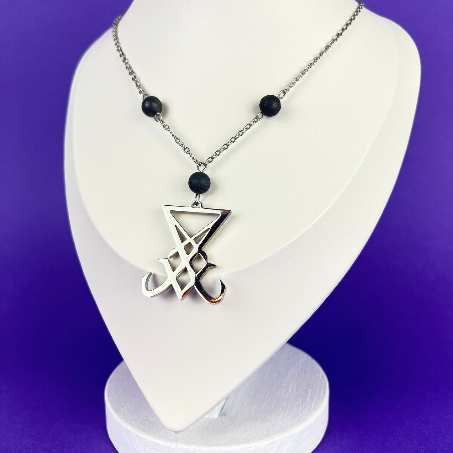 Sigil of Lucifer necklace, shungite and stainless steel Baguette Magick