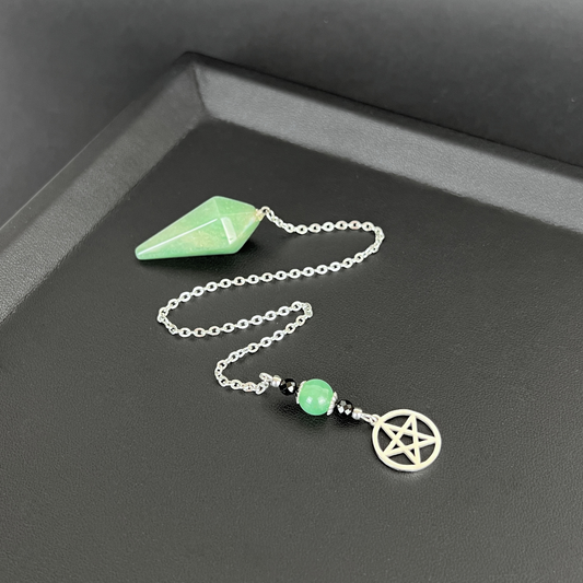 The witch pentacle pendulum, Aventurine, Onyx, stainless steel