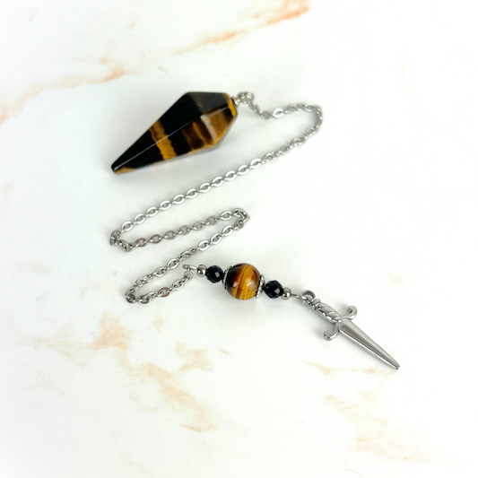 The athame pendulum, Tiger Eye, Onyx, stainless steel