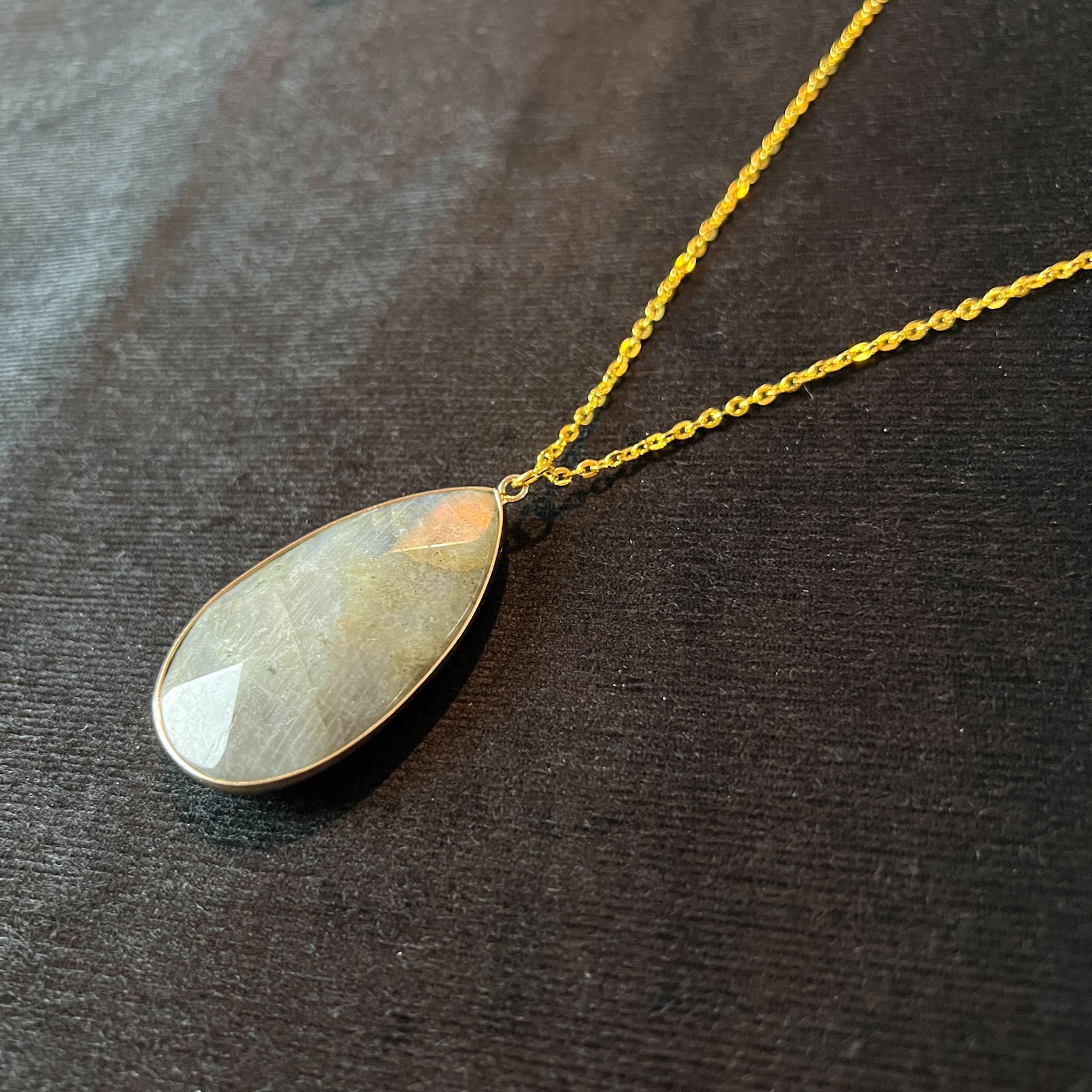 Labradorite necklace with a big faceted pendant golden tone Baguette Magick