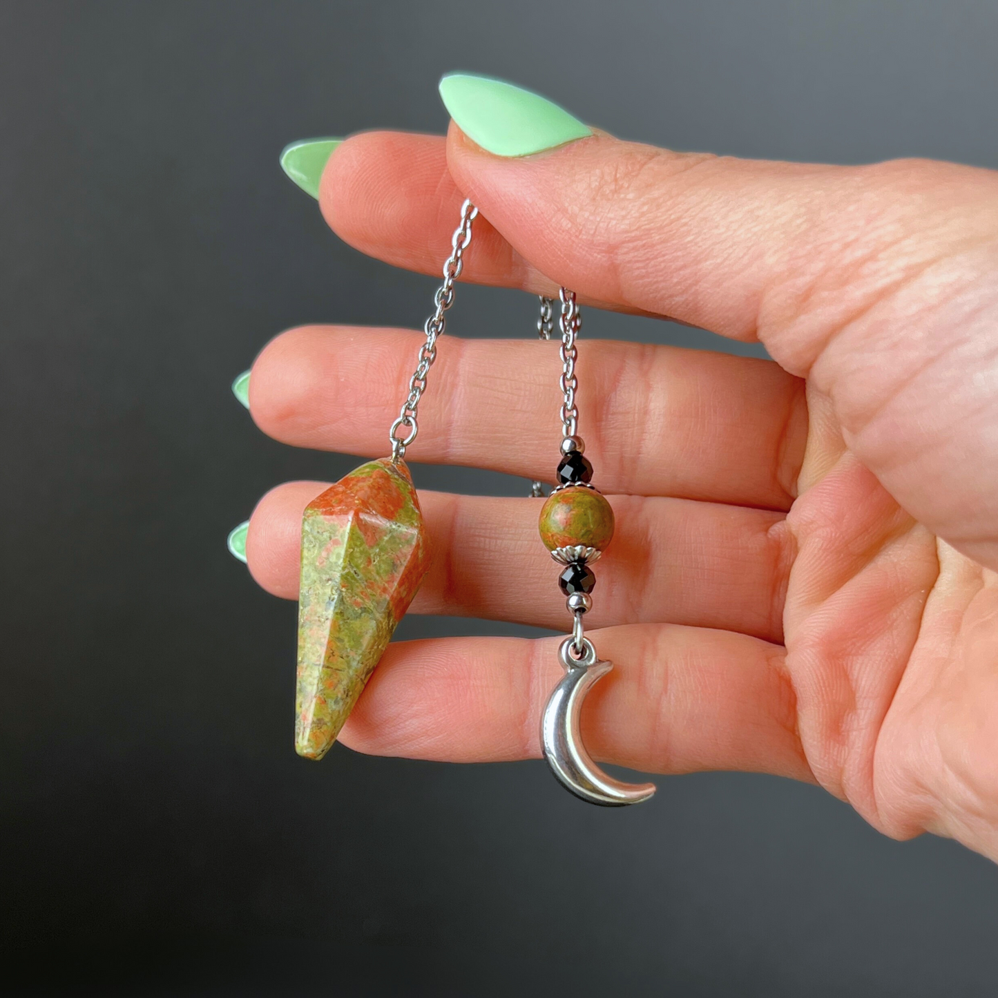 The Moonlight mystery pendulum, Unakite, Onyx, stainless steel