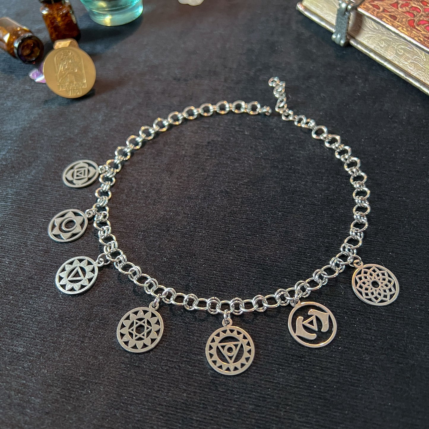 7 chakra necklace chainmail yoga reiki spiritual jewelry choker
