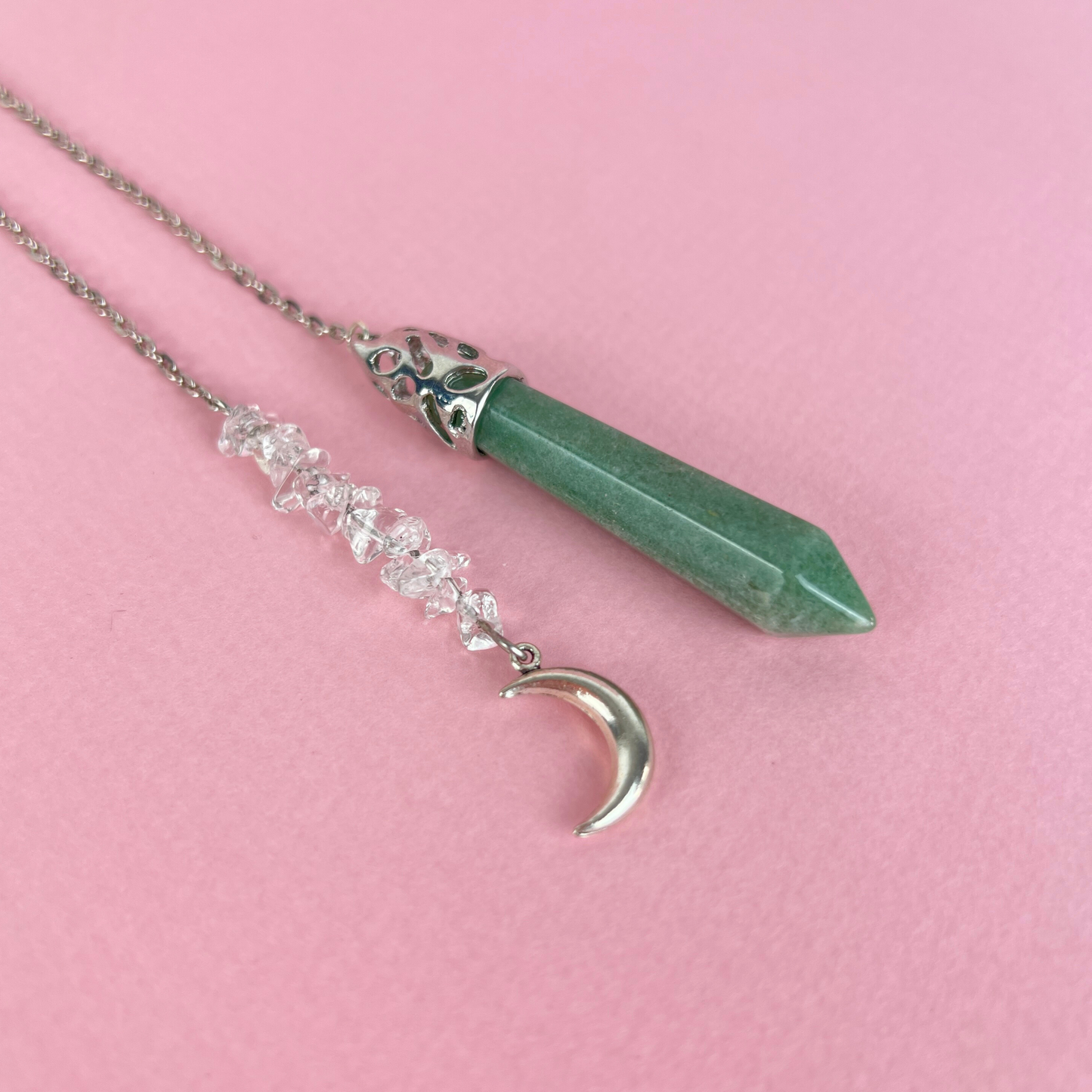 Aventurine and quartz Moon pendulum