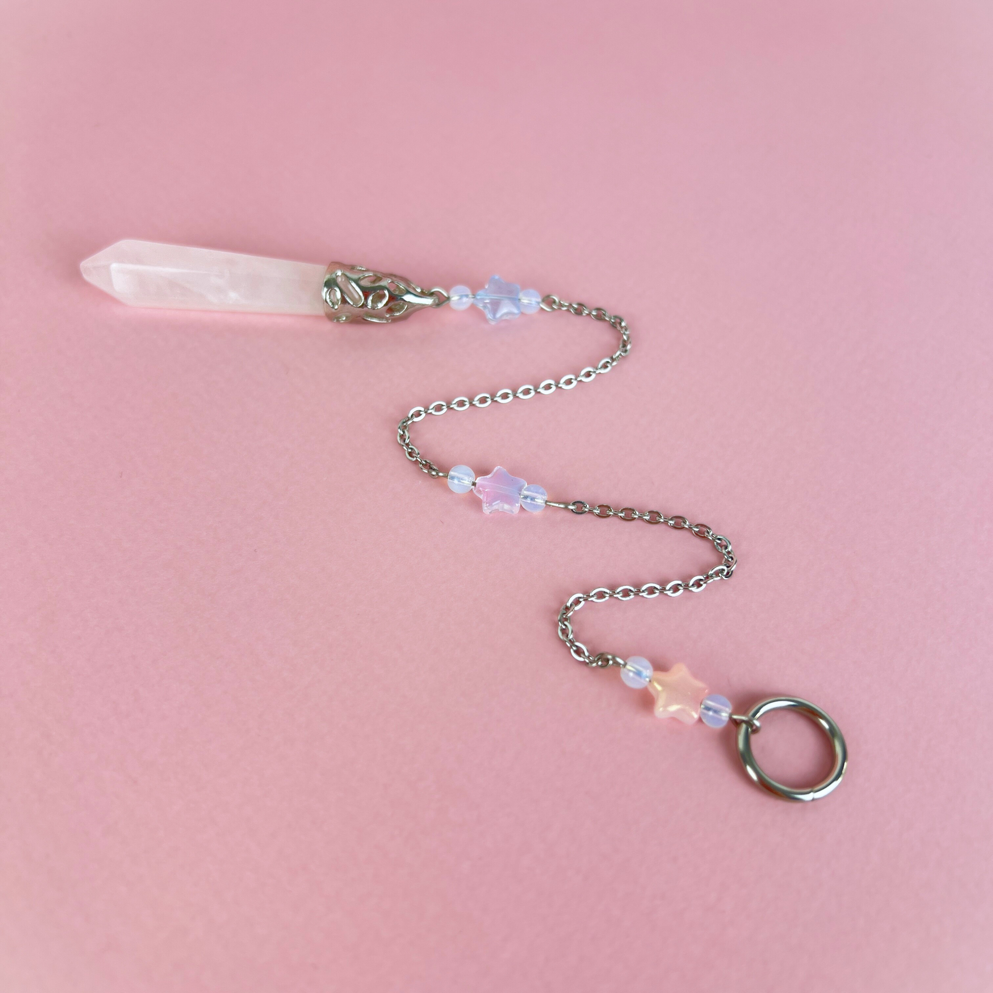 Rose quartz and Opalite stars pendulum Baguette Magick