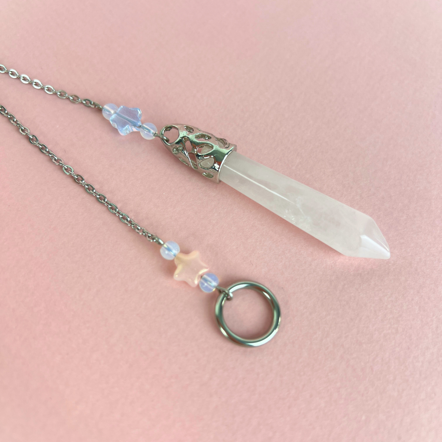 Rose quartz and Opalite stars pendulum Baguette Magick