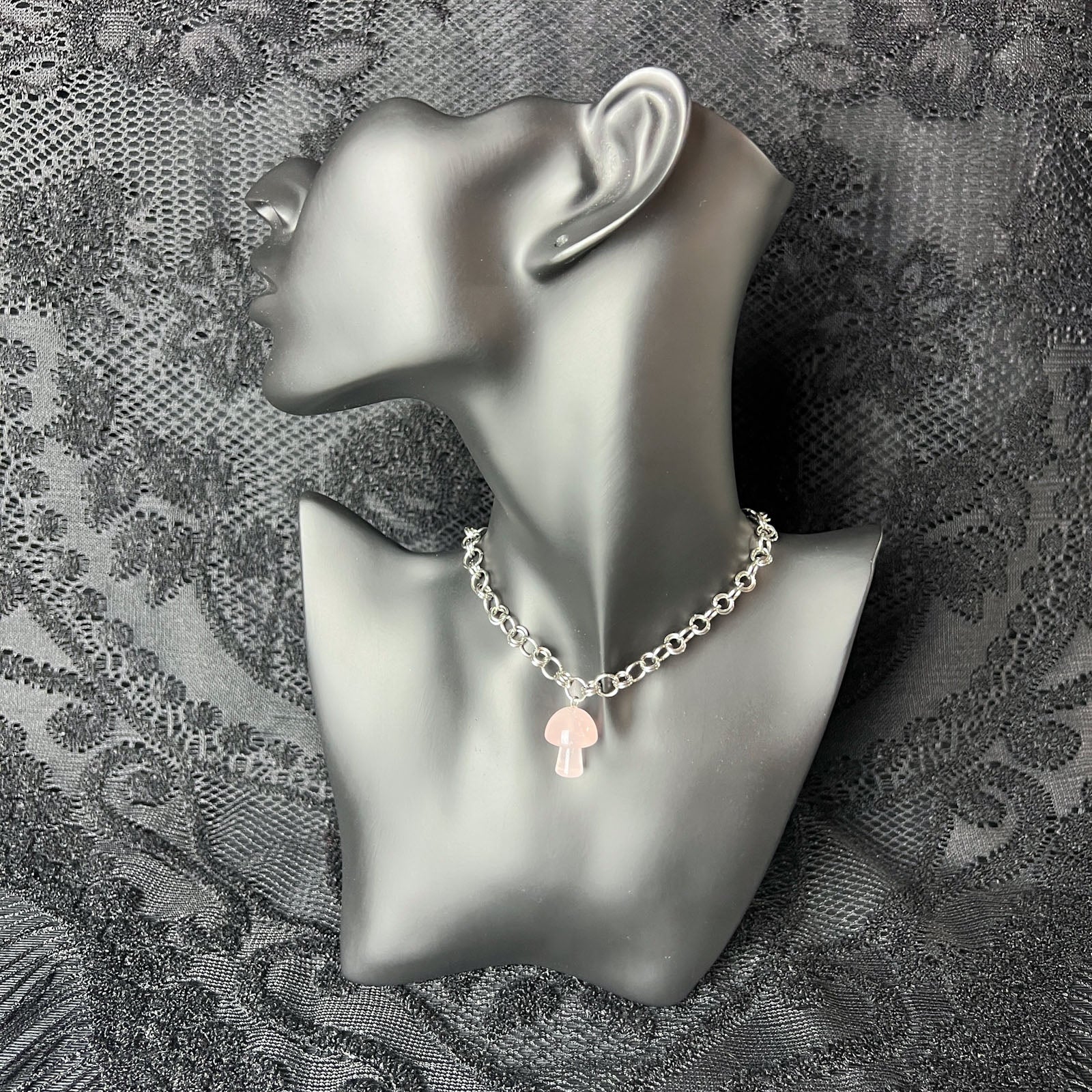 Amethyst or Rose Quartz mushroom stainless steel necklace – Baguette Magick