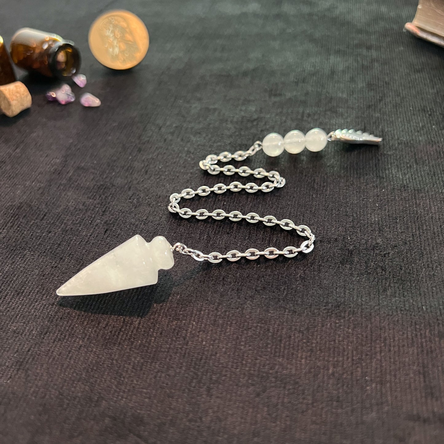 divination gemstone quartz pendulum wing and beads witchcraft altar tool for occult witch