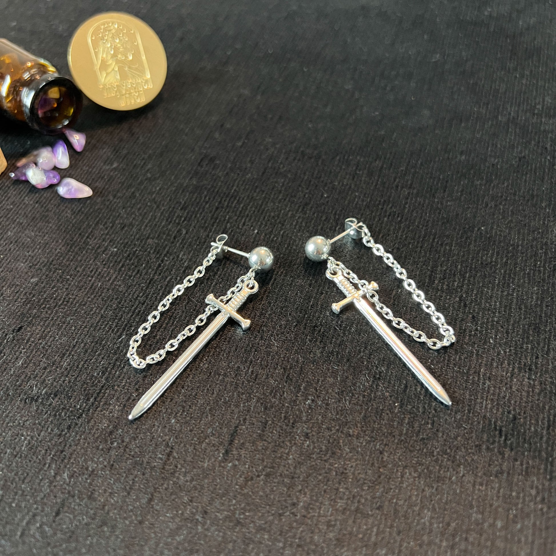sword earrings medieval fantasy cosplay gothic punk jewelry for her and him original gift stainless steel