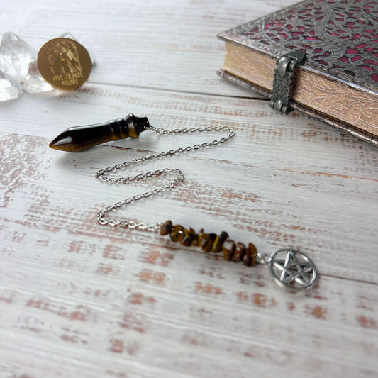 Egyptian Thot pendulum tiger eye and pentacle - The French Witch shop