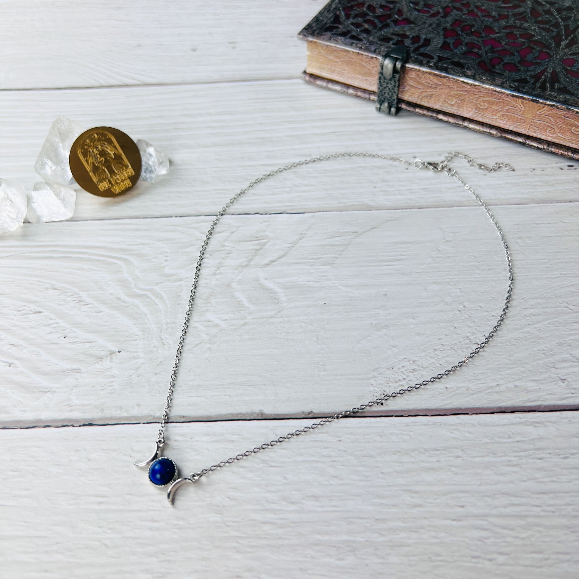 Lapis lazuli triple moon necklace wiccan jewelry witchy jewellery pagan necklace witch lapis lazuli necklace