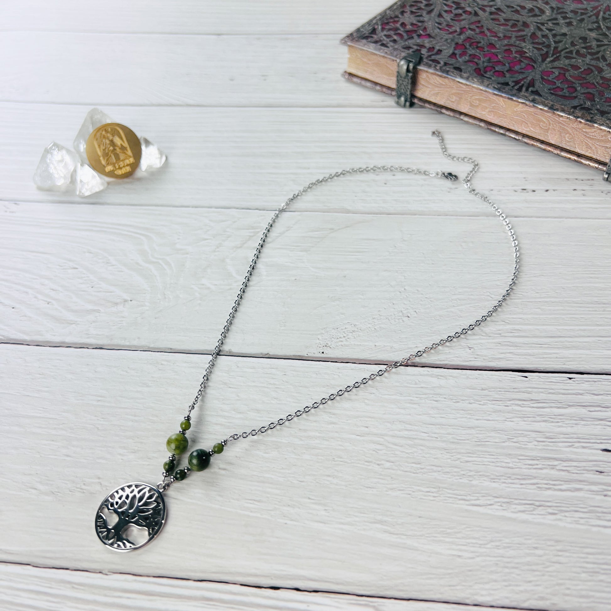 green jade gemstone necklace tree of life celtic symbol pendant spiritual jewelry