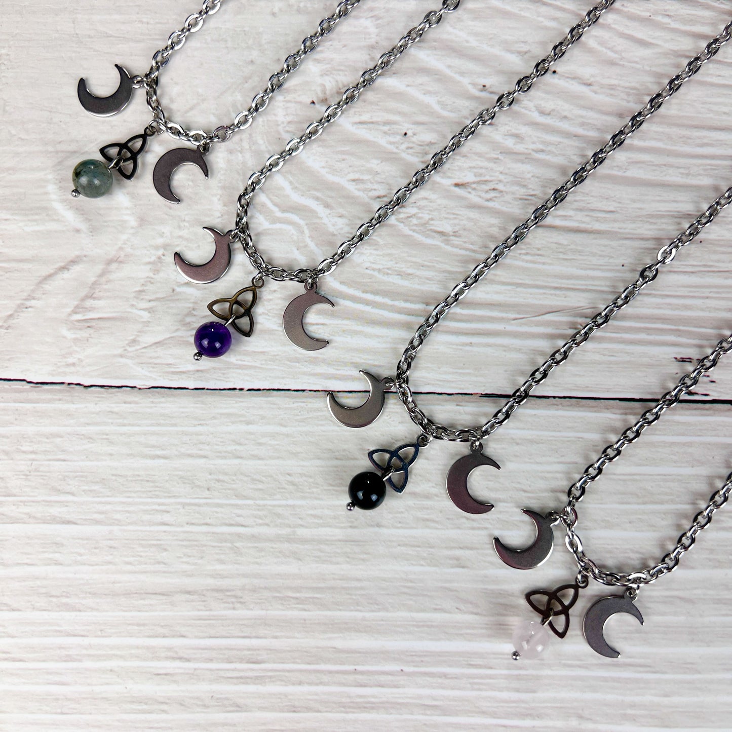 Triple moon Triquetra necklace made of stainless steel and gemstone Baguette Magick