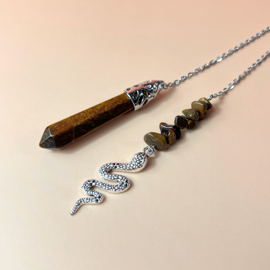 Tiger eye and snake dowsing divination pendulum Baguette Magick