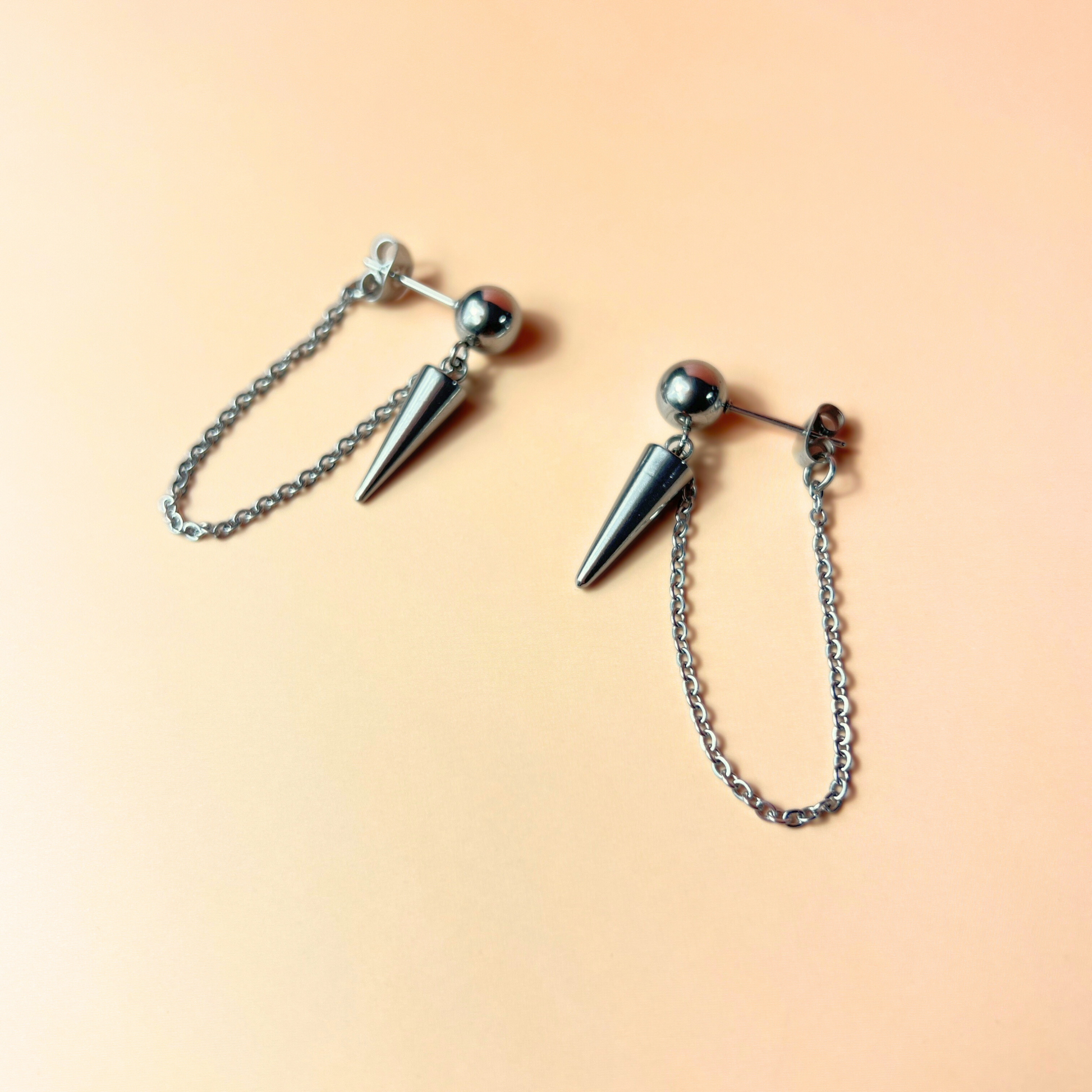 Punk rock stud spike and chains earrings Baguette Magick